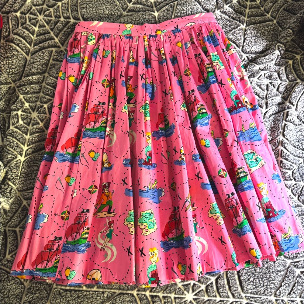 Pinup culture pirate Tinker Bell themed hot pink swing skirt sz XL